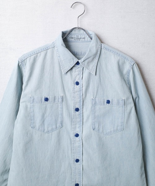 HOUSTON(ヒューストン)の「【T13】【HOUSTON】USA COTTON CHAMBRAY LONGSLEEVE SHIRT 41092(シャツ/ブラウス・メンズ・ブルー系その他/ブルー系その他2/インディゴブルー・15 /18/16/17)」の15枚目の写真