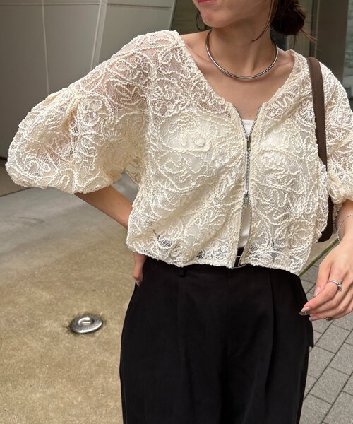 CAPRICIEUX LE'MAGE（カプリシューレマージュ）の「コードレースジップブルゾン（ブルゾン・レディース・ブラック/アイボリー・FREE）」の9枚目の写真