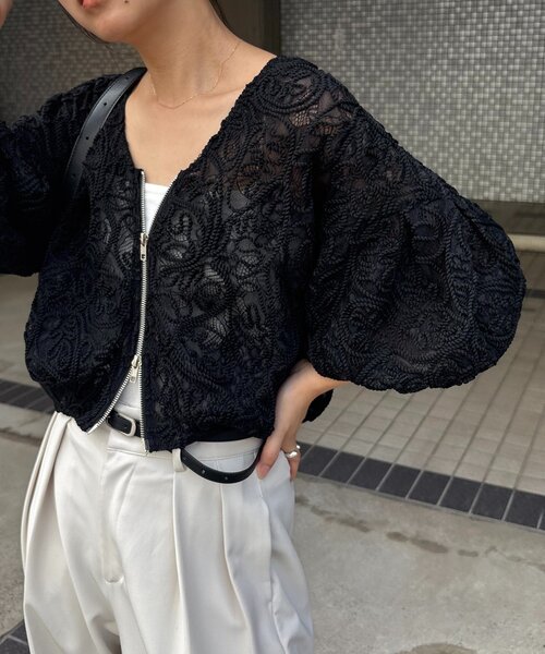 CAPRICIEUX LE'MAGE（カプリシューレマージュ）の「コードレースジップブルゾン（ブルゾン・レディース・ブラック/アイボリー・FREE）」の12枚目の写真