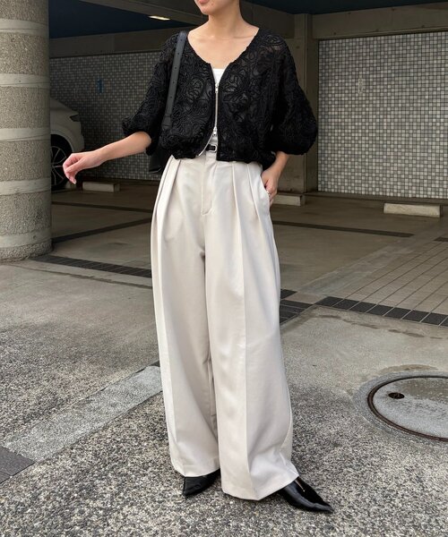 CAPRICIEUX LE'MAGE（カプリシューレマージュ）の「コードレースジップブルゾン（ブルゾン・レディース・ブラック/アイボリー・FREE）」の13枚目の写真