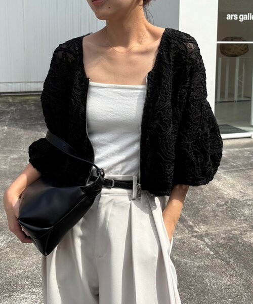 CAPRICIEUX LE'MAGE（カプリシューレマージュ）の「コードレースジップブルゾン（ブルゾン・レディース・ブラック/アイボリー・FREE）」の14枚目の写真