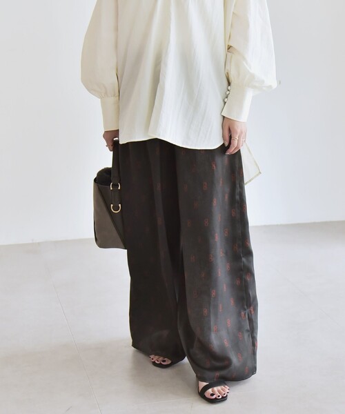 quaranciel(カランシエル)の「quaranciel:〈手洗い可能〉モノグラム ドット リラックス ワイド パンツ(その他パンツ・レディース・チャコールグレー/ブラウン・ONE SIZE)」の8枚目の写真