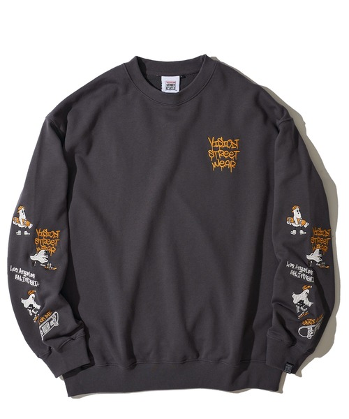 VISION STREET WEAR（ヴィジョンストリートウェア）の「【VISION STREET WEAR】オリジナルグラフィック スリーブゴースト刺繍 クルーネックスウェットプルオーバー（スウェット・レディース・チャコールグレー/オフホワイト/ブラック・X-LARGE/LARGE/MEDIUM）」の3枚目の写真