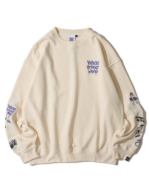 VISION STREET WEAR（ヴィジョンストリートウェア）の「【VISION STREET WEAR】オリジナルグラフィック スリーブゴースト刺繍 クルーネックスウェットプルオーバー（スウェット・レディース・チャコールグレー/オフホワイト/ブラック・X-LARGE/LARGE/MEDIUM）」の12枚目の写真