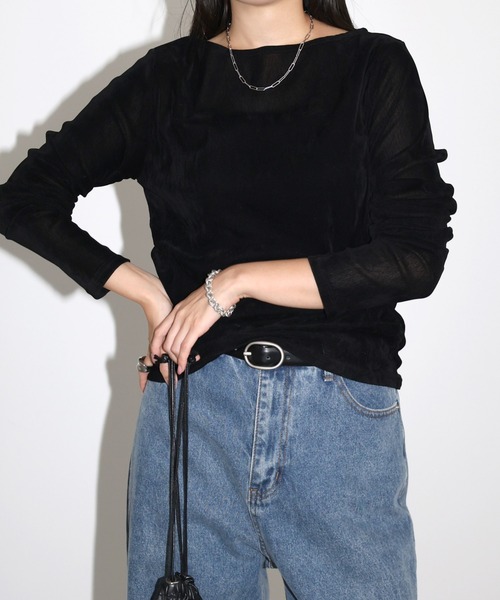 andme（アンドミー）の「ベロアチュールサイドギャザー長袖トップス（Tシャツ/カットソー・レディース・ブラック/アイボリー/チャコールグレー/ブラウン・M）」の9枚目の写真