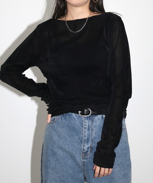 andme（アンドミー）の「ベロアチュールサイドギャザー長袖トップス（Tシャツ/カットソー・レディース・ブラック/アイボリー/チャコールグレー/ブラウン・M）」の11枚目の写真