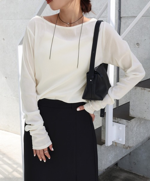 AD2023 チュールギャザーベルトトップス カットソー 長袖 黒 AD2023 チュールギャザーベルトトップス カットソー 長袖 黒