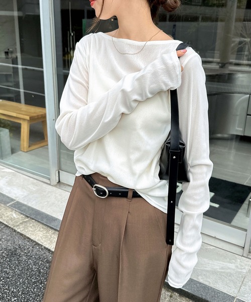 セール】ベロアチュールサイドギャザー長袖トップス（Tシャツ