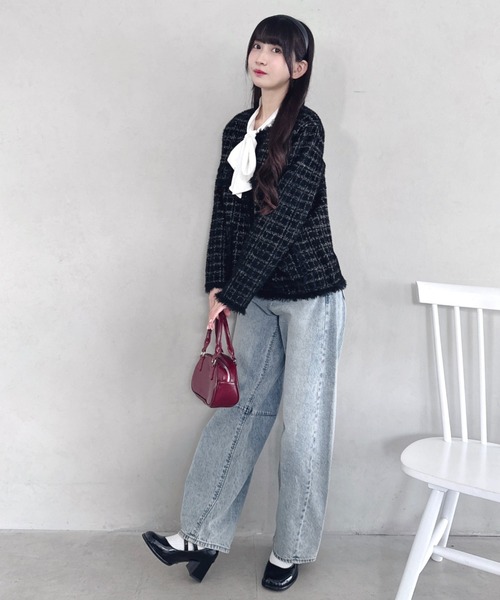 Loueme(ルエム)の「ラメツイードライクニットジャケット(ノーカラージャケット・レディース・ブラック/オフホワイト/ピンク・FREE)」の19枚目の写真