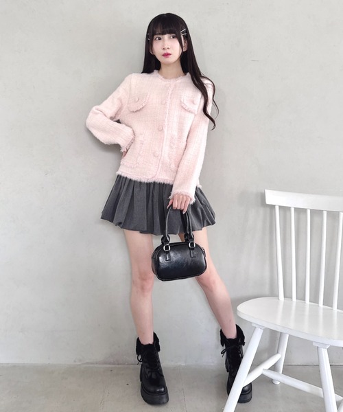 Loueme(ルエム)の「ラメツイードライクニットジャケット(ノーカラージャケット・レディース・ブラック/オフホワイト/ピンク・FREE)」の8枚目の写真