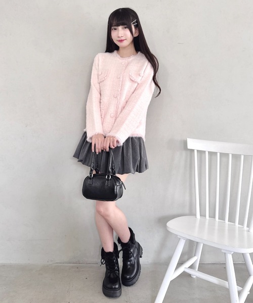 Loueme(ルエム)の「ラメツイードライクニットジャケット(ノーカラージャケット・レディース・ブラック/オフホワイト/ピンク・FREE)」の9枚目の写真