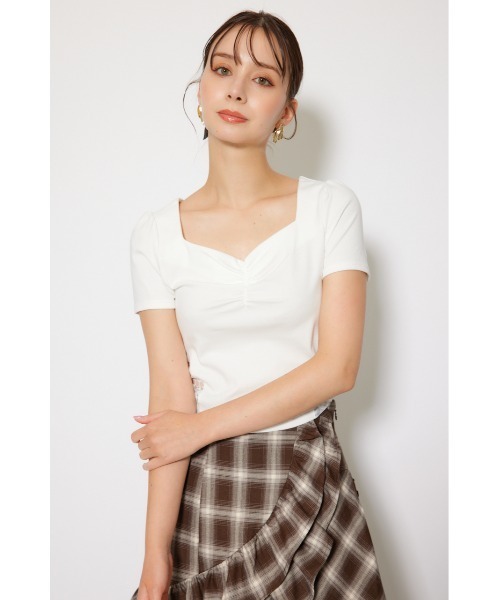 rienda(リエンダ)の「レースカッティングタイトトップス 春服 夏服 秋服 半袖(Tシャツ/カットソー・レディース・ブラック/杢グレー/ホワイト・FREE)」の11枚目の写真