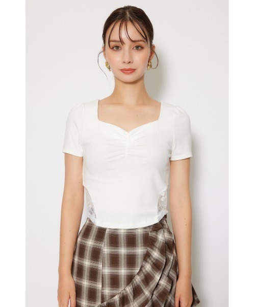 rienda(リエンダ)の「レースカッティングタイトトップス 春服 夏服 秋服 半袖(Tシャツ/カットソー・レディース・ブラック/杢グレー/ホワイト・FREE)」の15枚目の写真