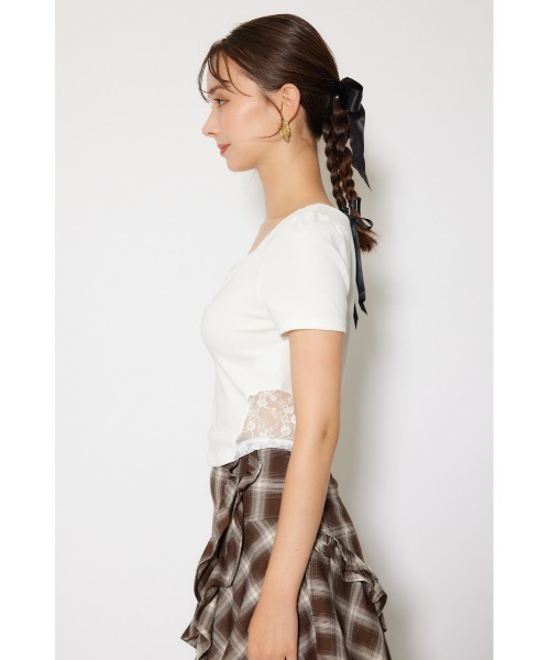 rienda(リエンダ)の「レースカッティングタイトトップス 春服 夏服 秋服 半袖(Tシャツ/カットソー・レディース・ブラック/杢グレー/ホワイト・FREE)」の16枚目の写真
