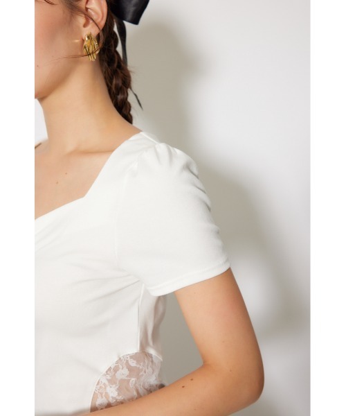 rienda(リエンダ)の「レースカッティングタイトトップス 春服 夏服 秋服 半袖(Tシャツ/カットソー・レディース・ブラック/杢グレー/ホワイト・FREE)」の19枚目の写真