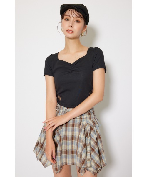 rienda(リエンダ)の「レースカッティングタイトトップス 春服 夏服 秋服 半袖(Tシャツ/カットソー・レディース・ブラック/杢グレー/ホワイト・FREE)」の22枚目の写真