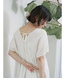 Samansa Mos2 blue | ◎【接触冷感】シャーリングVネックプルオーバー(Tシャツ/カットソー)