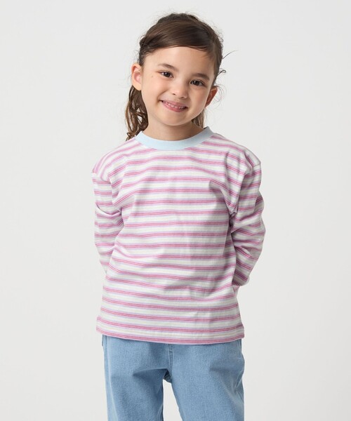 green label relaxing（グリーンレーベルリラクシング）の「マルチボーダー ロングスリーブ Tシャツ / キッズ  100cm-160cm（Tシャツ/カットソー・キッズ・ブラック/ブラウン系/ライラック・100cm/120cm/110cm/140cm/150cm/160cm/130cm）」の10枚目の写真