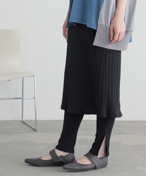 n'OrLABEL(ノアールレーベル)の「『スカート付きランダムリブレギンス』(レギンス/スパッツ・レディース・モカ/ブラック・1/2)」の12枚目の写真