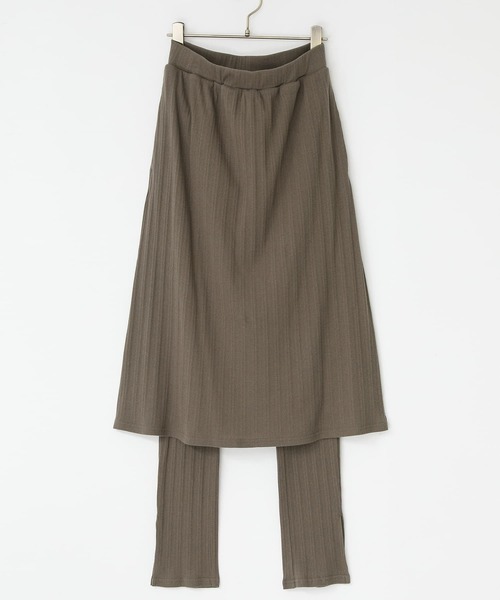 n'OrLABEL(ノアールレーベル)の「『スカート付きランダムリブレギンス』(レギンス/スパッツ・レディース・モカ/ブラック・1/2)」の3枚目の写真