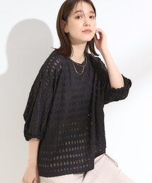 【S-LL】涼やかで好印象 シアーチェック ドルマントップス