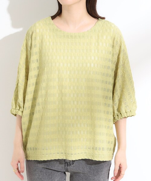 SHOO・LA・RUE(シューラルー)の「【S-LL】涼やかで好印象 シアーチェック ドルマントップス(Tシャツ/カットソー・レディース・ブラック/アイボリー/イエロー系その他・04/03/02/01)」の16枚目の写真