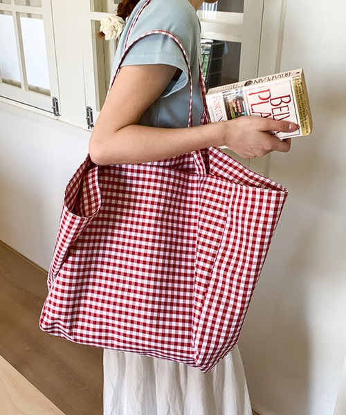 大容量ギンガムチェック柄トートバッグ（トートバッグ）｜IRADOWL