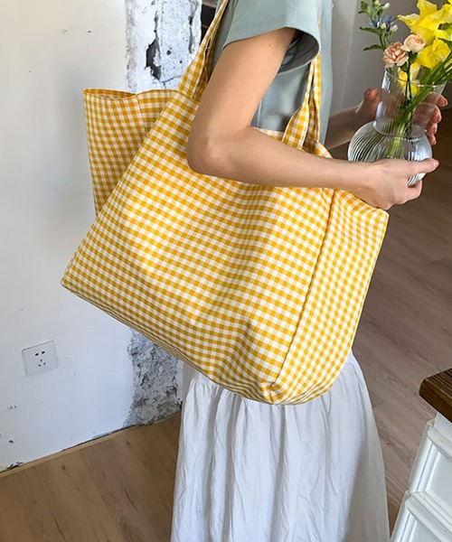 セール】大容量ギンガムチェック柄トートバッグ（トートバッグ