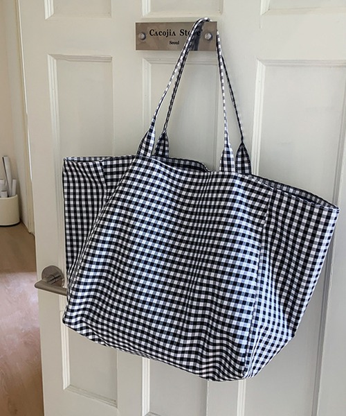セール】大容量ギンガムチェック柄トートバッグ（トートバッグ