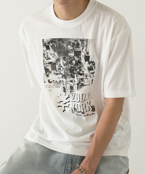 ZOO YORK(ズーヨーク)の「【ZOO YORK】モノクロフォトプリント 短丈Tシャツ Z2503(Tシャツ/カットソー・メンズ・ホワイト/ブラック/グレー・M/L)」の5枚目の写真