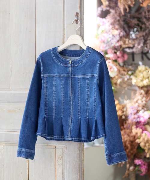 Rose Tiara（ローズティアラ）の「【伸縮性◎】ジップアップブルゾン（デニムジャケット・レディース・ネイビー・38/42/46）」の2枚目の写真