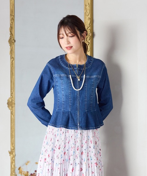 Rose Tiara（ローズティアラ）の「【伸縮性◎】ジップアップブルゾン（デニムジャケット・レディース・ネイビー・38/42/46）」の3枚目の写真