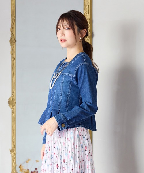 Rose Tiara（ローズティアラ）の「【伸縮性◎】ジップアップブルゾン（デニムジャケット・レディース・ネイビー・38/42/46）」の4枚目の写真