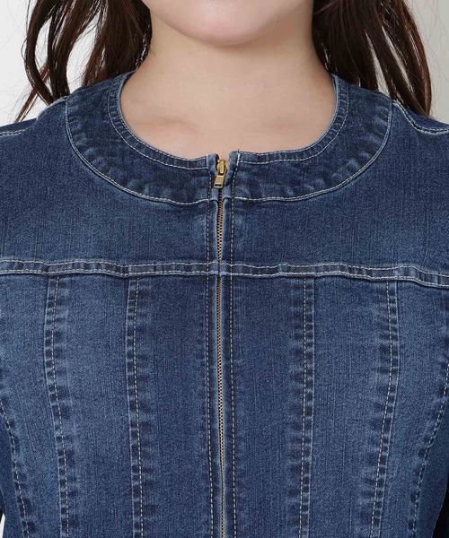 Rose Tiara（ローズティアラ）の「【伸縮性◎】ジップアップブルゾン（デニムジャケット・レディース・ネイビー・38/42/46）」の10枚目の写真