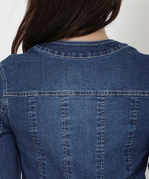 Rose Tiara（ローズティアラ）の「【伸縮性◎】ジップアップブルゾン（デニムジャケット・レディース・ネイビー・38/42/46）」の15枚目の写真