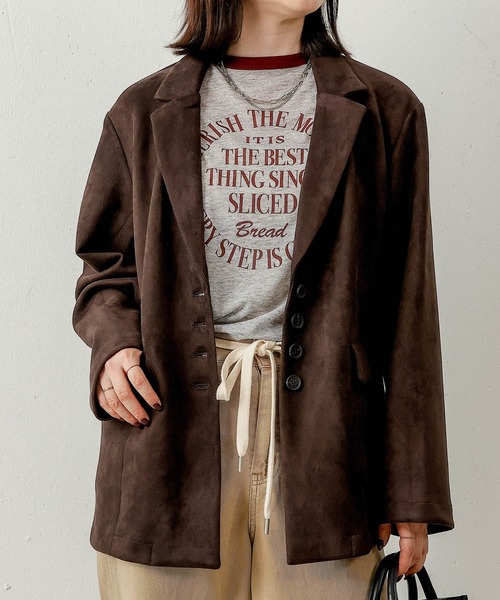 Monoha ダークブラウン スエード風 テーラードジャケット Monoha