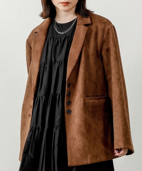 en CAnAF（エンカナフ）の「スエードジャケット 【セットアップ対応】（テーラードジャケット・レディース・ブラウン/ベージュ/ダークブラウン・フリー）」の3枚目の写真