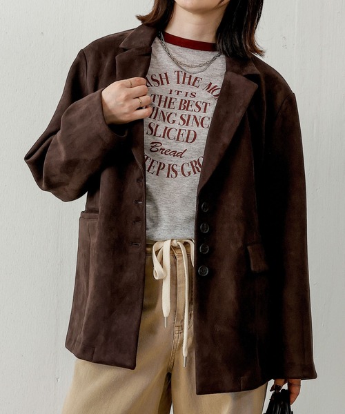 en CAnAF（エンカナフ）の「スエードジャケット 【セットアップ対応】（テーラードジャケット・レディース・ブラウン/ベージュ/ダークブラウン・フリー）」の22枚目の写真