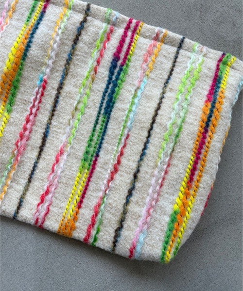 SANSeLF（サンセルフ）の「【SANSeLF】 ニットストライプポーチ マルチカラーボーダー ジップクロージャー saa25a065（ポーチ・レディース・アイボリー・FREE）」の5枚目の写真