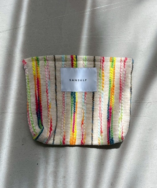 SANSeLF（サンセルフ）の「【SANSeLF】 ニットストライプポーチ マルチカラーボーダー ジップクロージャー saa25a065（ポーチ・レディース・アイボリー・FREE）」の3枚目の写真