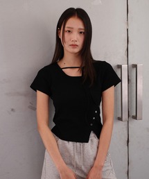 GENERAL IDEA/ジェネラルアイディア ボタンスリット＆ひも付き半袖Tシャツ