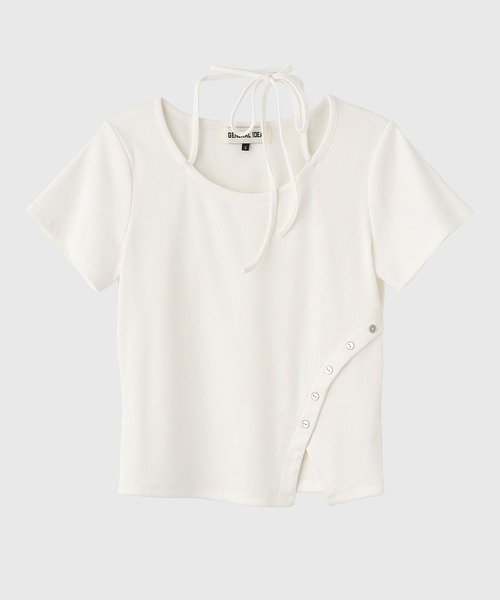 GENERAL IDEA(ジェネラルアイデア)の「GENERAL IDEA/ジェネラルアイディア ボタンスリット&ひも付き半袖Tシャツ(Tシャツ/カットソー・レディース・ホワイト/ブラック・L/M)」の8枚目の写真
