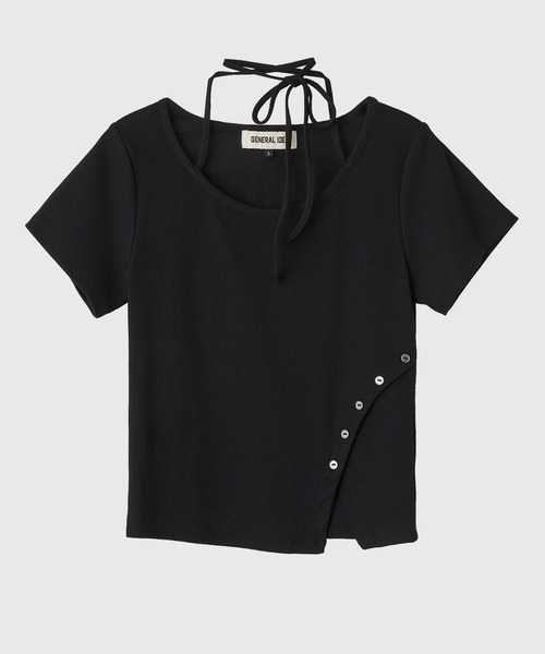 GENERAL IDEA(ジェネラルアイデア)の「GENERAL IDEA/ジェネラルアイディア ボタンスリット&ひも付き半袖Tシャツ(Tシャツ/カットソー・レディース・ホワイト/ブラック・L/M)」の13枚目の写真