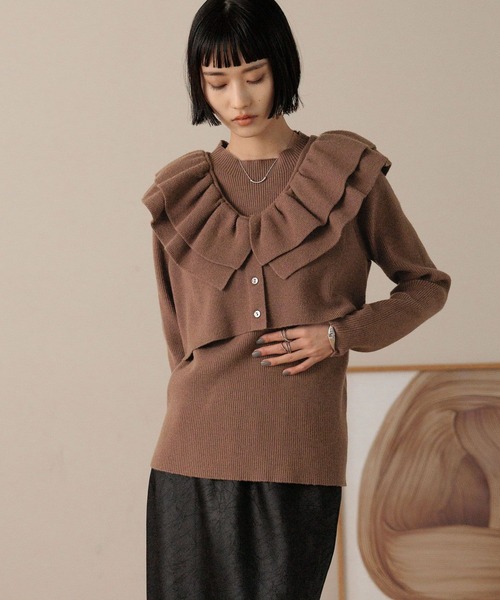 45R 45rpm ウール混 フリル セーター 2　M 45R 45rpm ウール混 フリル セーター 2 M ランダムリブフリルニット