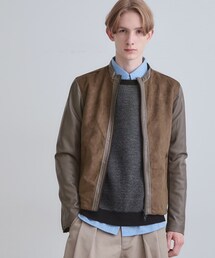 シングルレザー調ブルゾン