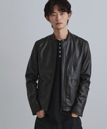 シングルレザー調ブルゾン