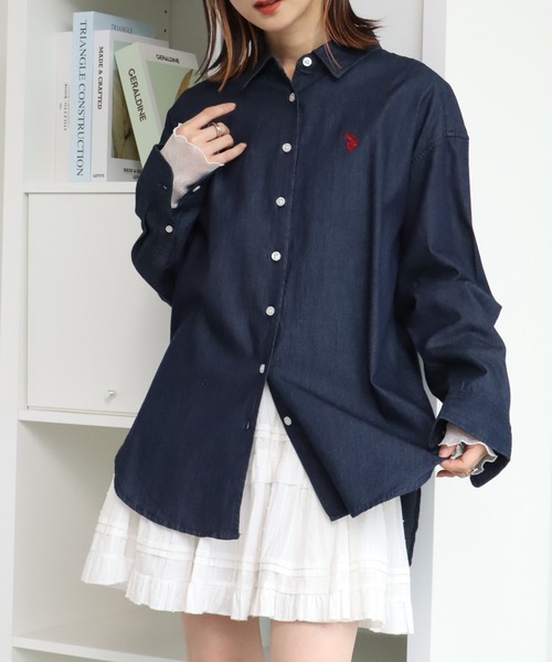 U.S. POLO ASSN.（ユーエスポロアッスン）の「【U.S. POLO ASSN./ユーエスポロアッスン】ロゴ刺繍 長袖 デニムシャツ（シャツ/ブラウス・レディース・ブルー/インディゴブルー・L/LL/M）」の9枚目の写真