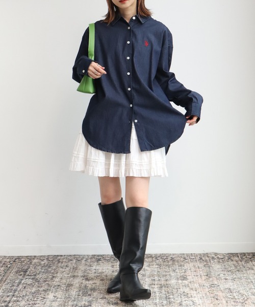 U.S. POLO ASSN.（ユーエスポロアッスン）の「【U.S. POLO ASSN./ユーエスポロアッスン】ロゴ刺繍 長袖 デニムシャツ（シャツ/ブラウス・レディース・ブルー/インディゴブルー・L/LL/M）」の10枚目の写真