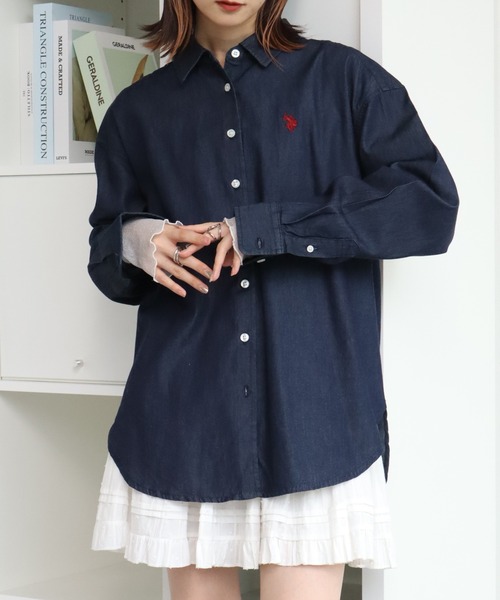U.S. POLO ASSN.（ユーエスポロアッスン）の「【U.S. POLO ASSN./ユーエスポロアッスン】ロゴ刺繍 長袖 デニムシャツ（シャツ/ブラウス・レディース・ブルー/インディゴブルー・L/LL/M）」の7枚目の写真