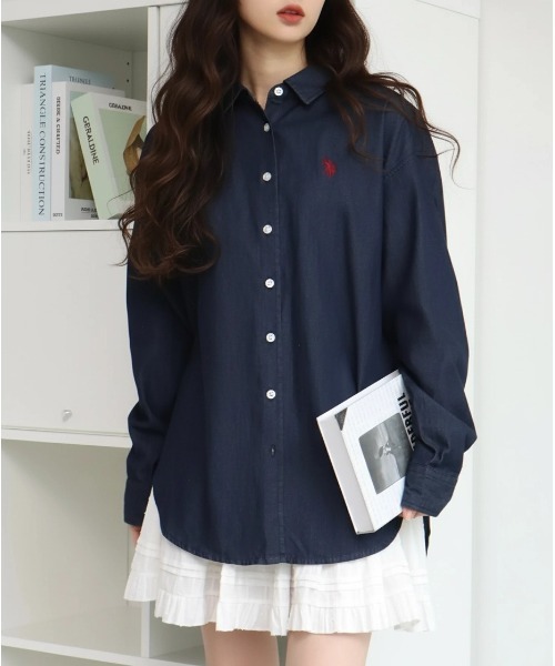 U.S. POLO ASSN.（ユーエスポロアッスン）の「【U.S. POLO ASSN./ユーエスポロアッスン】ロゴ刺繍 長袖 デニムシャツ（シャツ/ブラウス・レディース・ブルー/インディゴブルー・L/LL/M）」の8枚目の写真